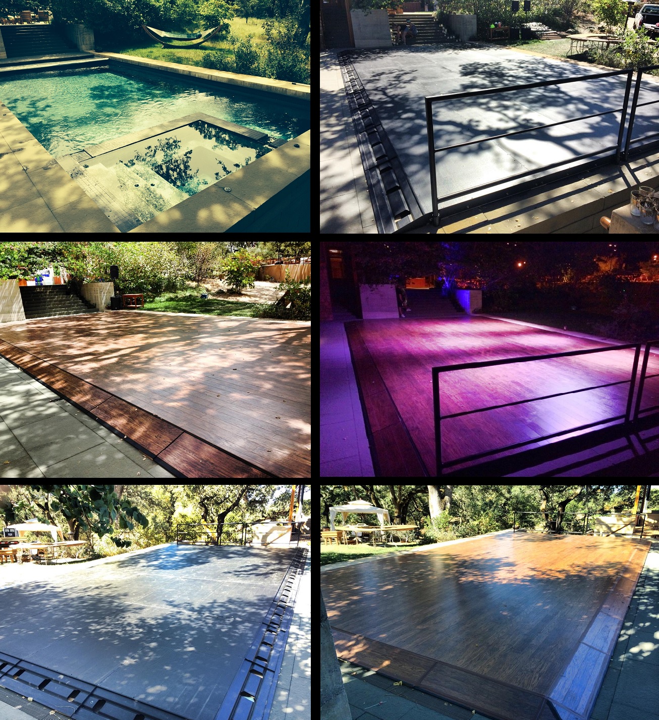 Laminate hardwood flooring stages for rental by Stage CMDR, Inc.